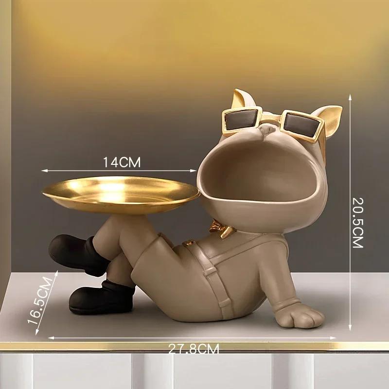 Resin Dog Statue Living Room Decor Dog Sculpture Table Tray Ornaments French Bulldog Figurine for Home Interior Desk Decoration