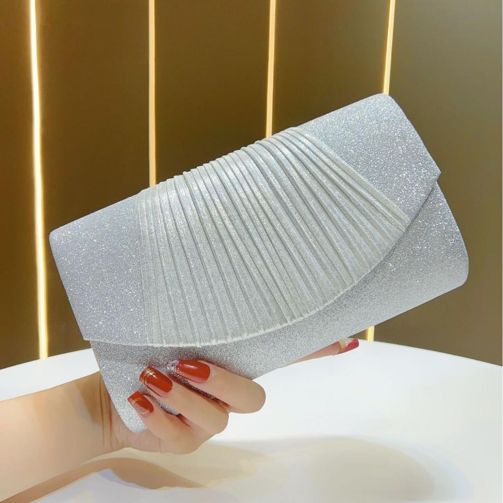 Glitter Ladies Silver Clutch Bag Envelope Evening Bag Fashion Elegant Long Purse Women Chain Shoulder Bags Wedding Party Handbag