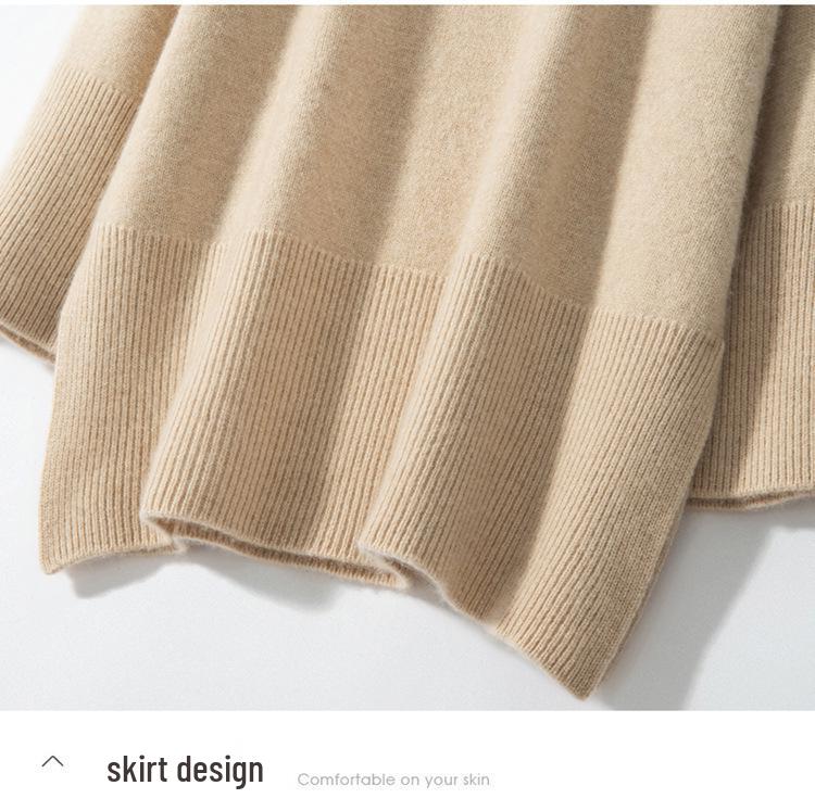 Women's Mid-Length 100% Pure Wool Sweater - Loose Fit, Slit Design, Lazy Style for Autumn and Winter.