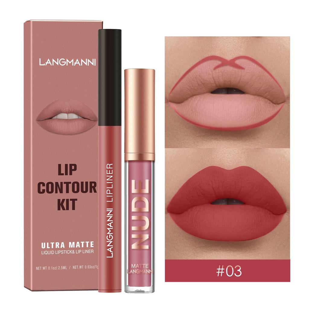 Langmanni 2-Piece Matte Lip Gloss & Liner Set - Long-lasting, Non-Transferable Makeup