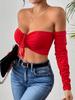 Solid Off-shoulder T Shirt Basic Long Sleeve Drawstring Crop Top Women T-shirt Casual Tank Top Slim Female Crop Top Fashion Tee Shirt Y2k Streetwear
