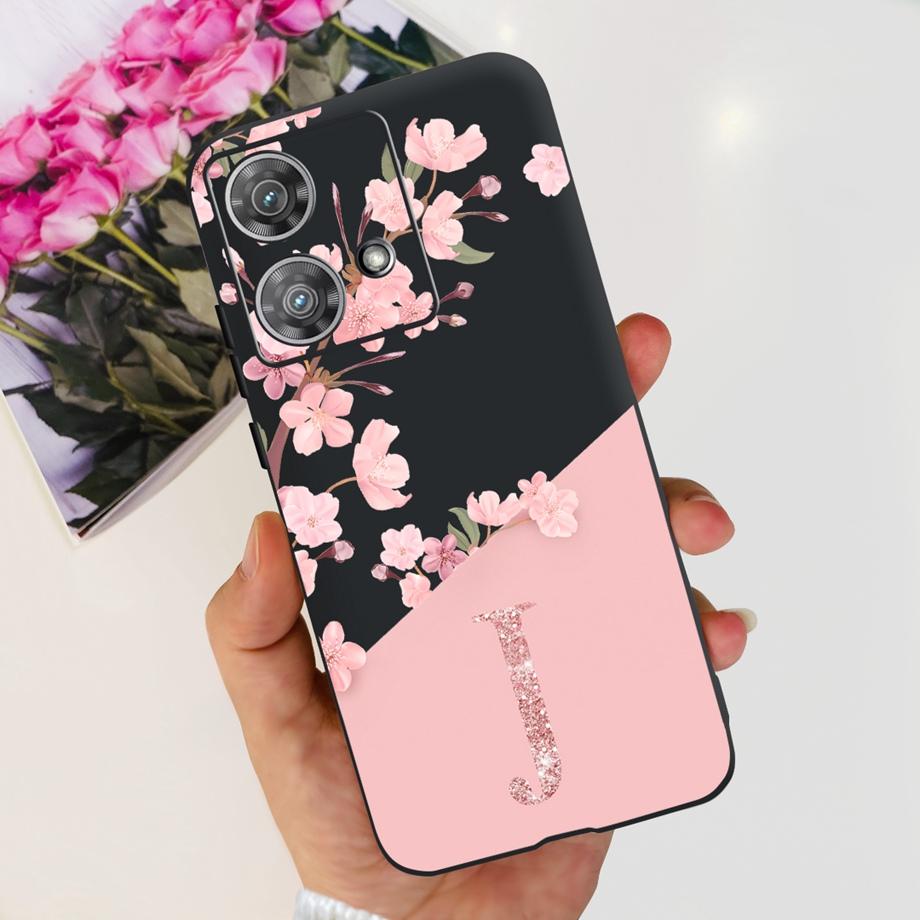 For Motorola Edge 40 Neo Case 26 Letters Black Pink Pattern Back Case For Moto Edge 40 5G 40Neo Soft TPU Silicone Stylish Bumper