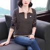 Women's Casual Striped Long Sleeve Polo T-Shirt