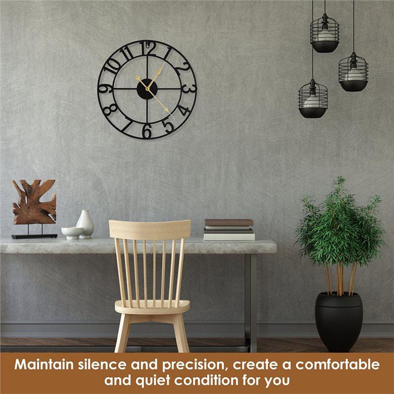 A84X-Rustic Metal For Living Room Wall Clock-Vintage 16 Inch Round Silent Non-Ticking Battery Operated Clock