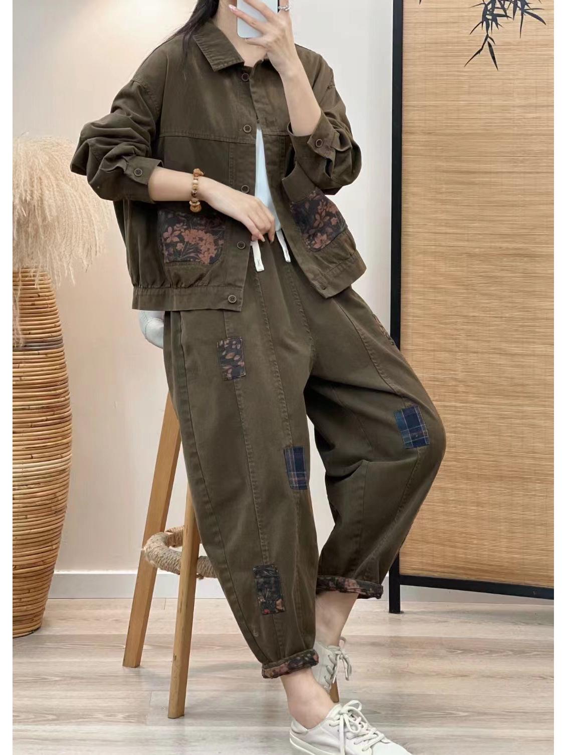 

Весна 2025 г. Женский свободный повседневный кардиган в корейском стиле в стиле пэчворк с длинными рукавами One Size армия зеленый