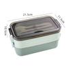 Dwupoziomowy lunchbox z przegródkami Zawiera widelec/łyżkę Łatwy do czyszczenia Wygodny w użyciu