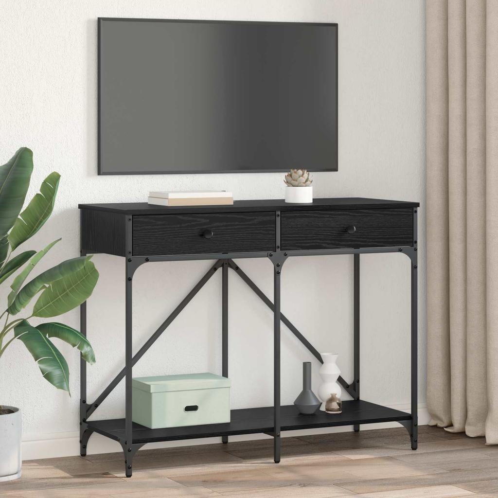 Console Table Black Oak Effect 100 X 39 X 78.5 Cm