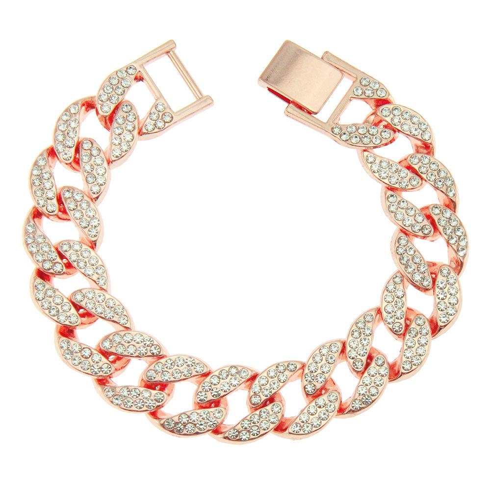 European American Unisex Full Diamond Hip Hop Bracelet розового золота