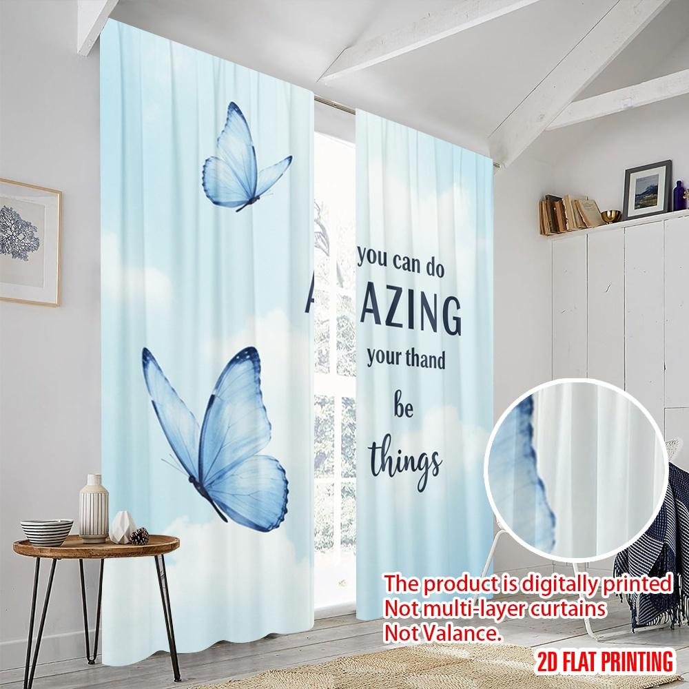 2 Stück 2D Flachdruck Vorhänge Wunderschöne Blaue Schmetterlinge Erstaunliche Dinge Stoff Ohne Strom Alle Jahreszeiten Party & Feiertag