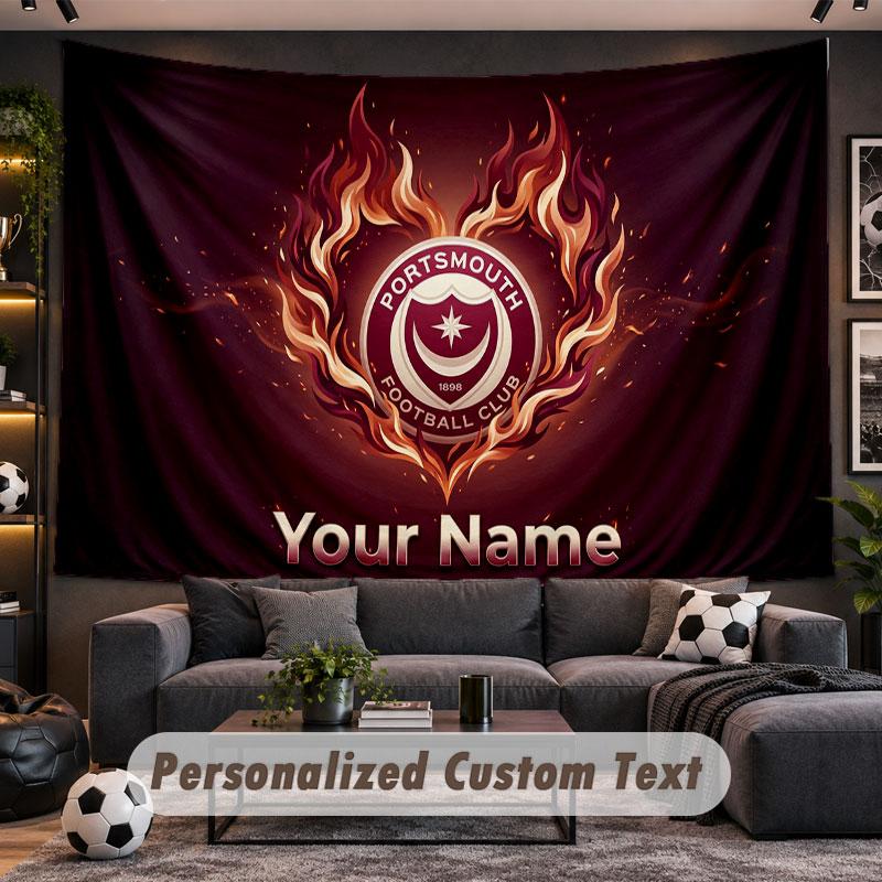 Wall Hanging Tapestry Custom NamePortsmouth FC Pattern Personalized Printed Fabric Wall Decor