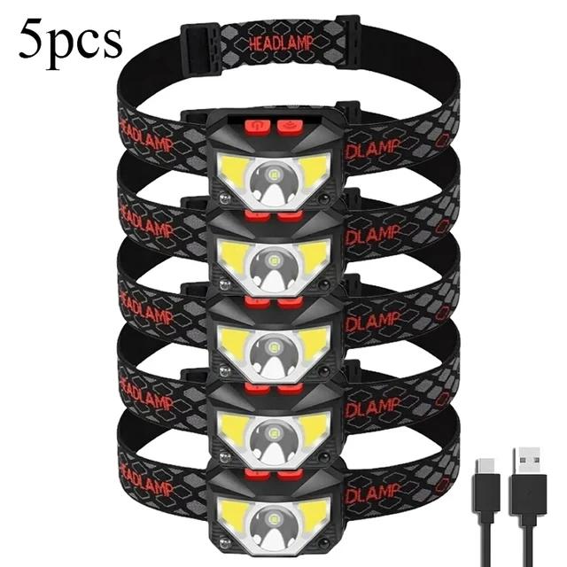 8 Modes Handfress Motion Sensor Powerful LED Headlight Headlamp Head Lamp COB Flashlight Torch Head Light For Camping, Fishing