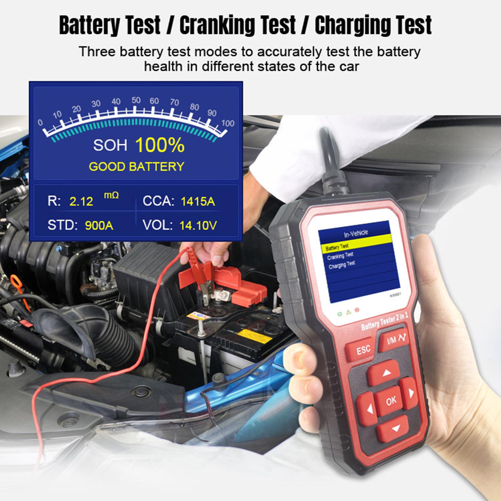 KW681 Car Motorcycle Battery , 2 in 1 Diagnostic Tool for Auto Repair Garage