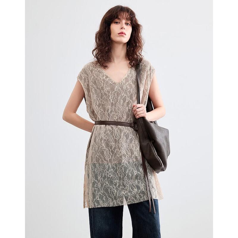 Demana Women s Breathable Lace V-Neck Loose Sleeveless T-Shirt S