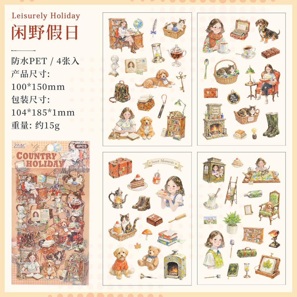 4/24sheets Kawaii Little Girl's Daily Life PET Die Cut Stickers DIY Diary Phone Case Aesthetics Stationery Stickers