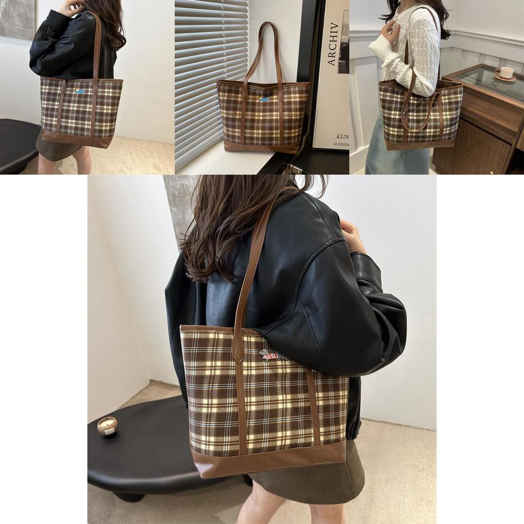 Stylish Large Capacity Tote Bag For Women With Trendy Plaid Design And Versatile Carry Options