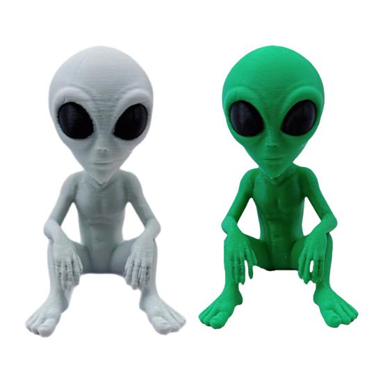 3D Printed Alien Statue, Sci-Fi UFO Alien Sculpture, Funny Sitting Alien Figurine, Creative Ornament for Home Office Desktop Shelf Workstation
