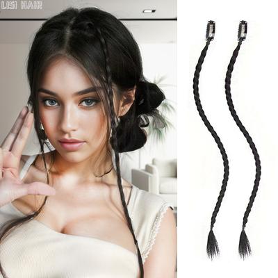 Trenzas sintéticas Extensión de flequillo lateral frontal Clip de cola de caballo trenzado largo y recto en extensiones de cabello Postizos para mujeres Ropa de cosplay