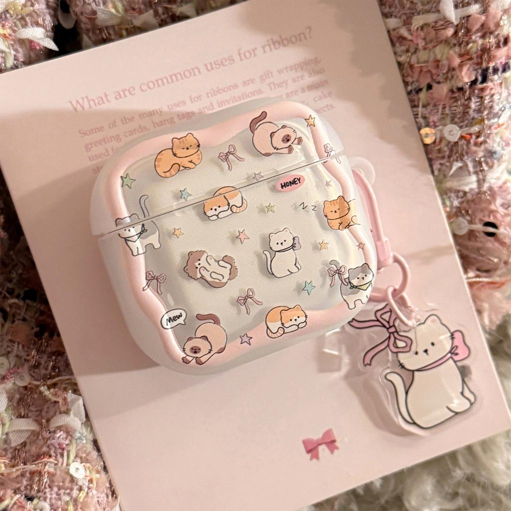 Pink Cat Earphone Cover Suitable for Apple AirpodsPro 2or3 1/2/3/4 Generation Bluetooth Earphone Protective Cover Sweet Pendant