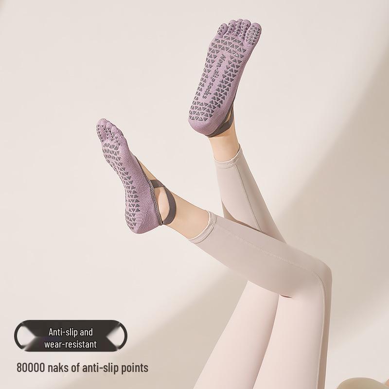 

Pilates & Yoga Non-Slip Five-Toe Socks - Special Gel Grip Cotton Sports Straps One Size - Non-Slip