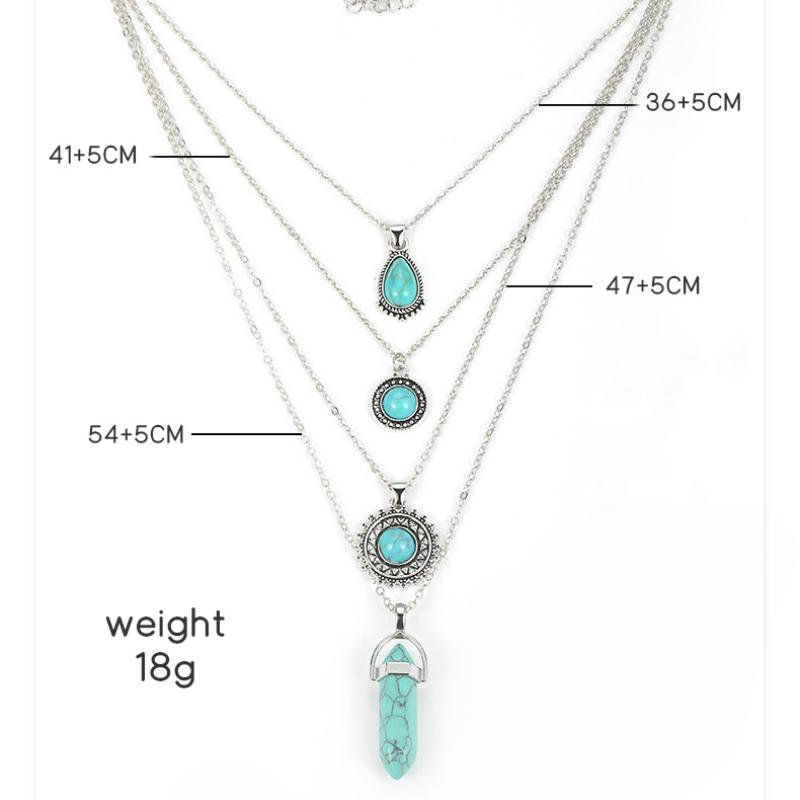 New Necklace Vintage Bohemian Turquoise 4 Layers Necklace Pendant Set