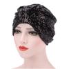 Muslim Indian Women Shiny Sequin Pleated Turban Hat Chemo Cap Bandana Headwrap