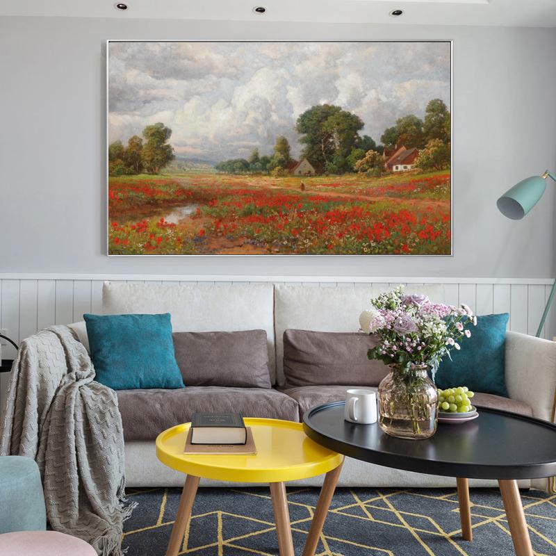 Field of Poppies by Alois Arnegger, Classical Famous Painting Landscape Poster Prints On Canvas Wall Art Pictures Home Decor