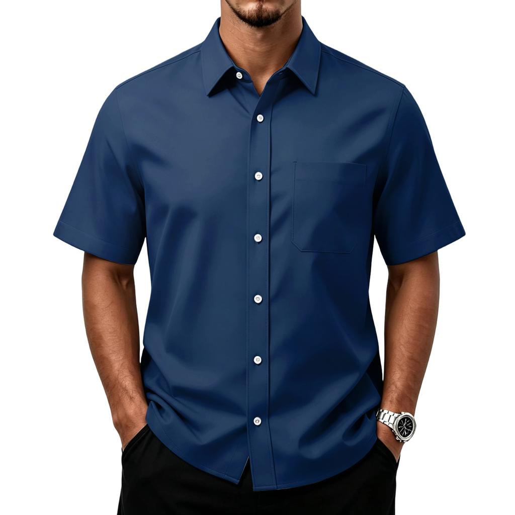 Men's Casual Short Sleeve Button Down Shirt with Chest Pocket Lightweight Breathable Fabric Relaxed Fit Summer Top