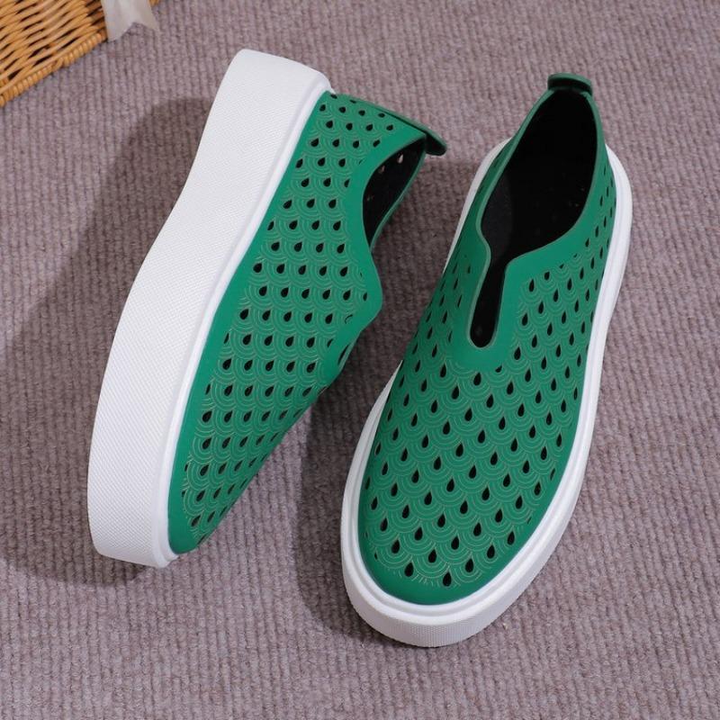 Thick Soled Hollow Breathable Low Top Single Shoe for Women, V-mouth Sponge Cake Set Foot Board Shoes