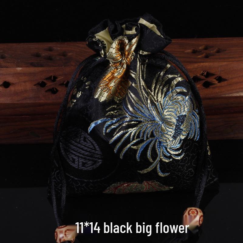 Red Brocade Jewelry Drawstring Gift Bag - 11x14 cm