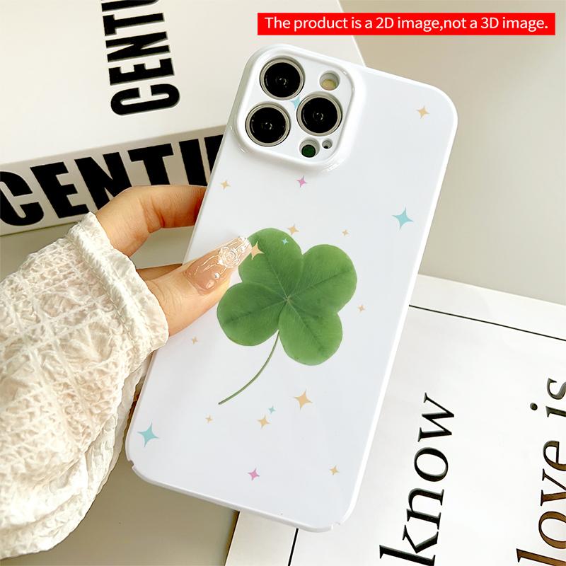 2DFlat Four-Leaf Clover with Sparkles All inclusive film hard iPhone case, compatible with iPhone 18 Pro Max 17 16 15 14 13 12 11