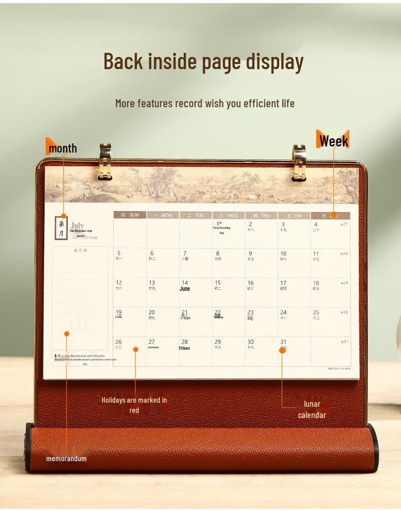 Personalized 2026 Leather Desk Calendar and Notepad Planner with Custom Logo