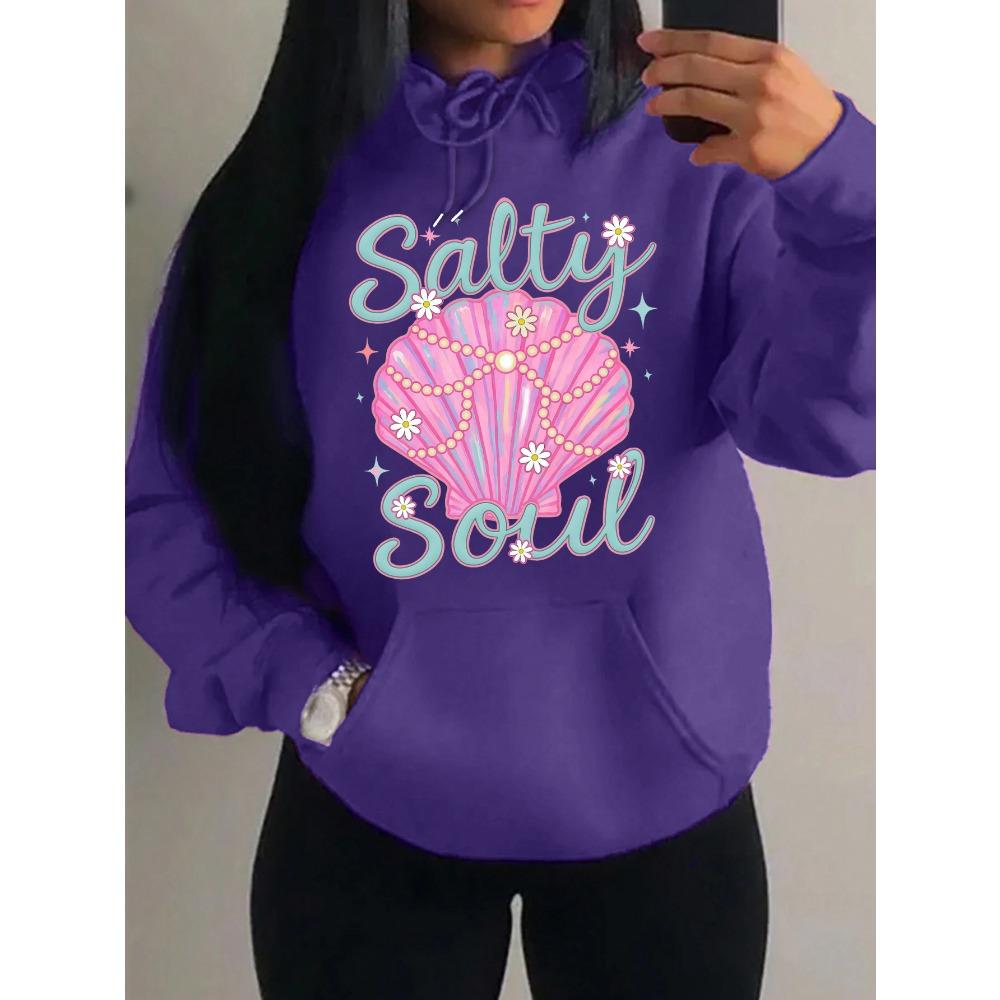 Salty Soul Beautiful Shell Printing  Women Hoodie All-Match Autumn Streetwear Soft Comfortable Hoody Pullover