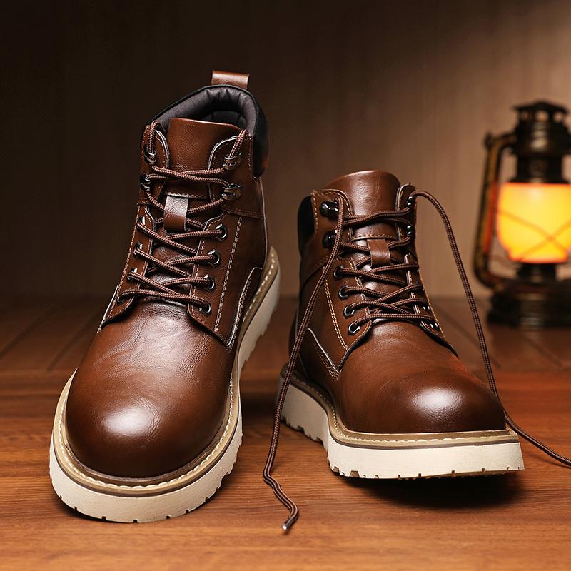 

Мужские кожаные ботинки слипоны для улицы, обувь на платформе, роскошный бренд, мужские зимние плюшевые сапоги для снега, универсальные мужские ботинки для мотокросса 45 коричневый