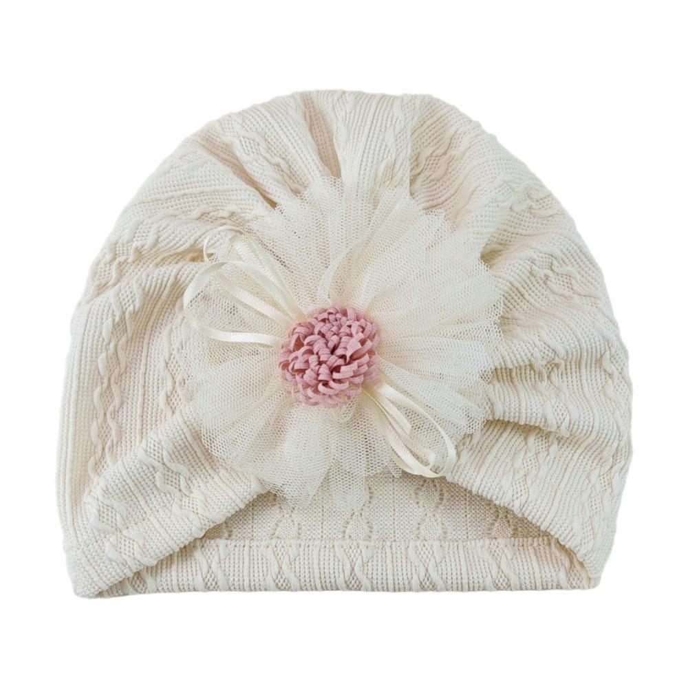 Cute Soft Cotton Infant Turban Hat Elastic Lightweight Baby Headscarf Hat Breathable Floral Turban Newborn Supplies бежевый