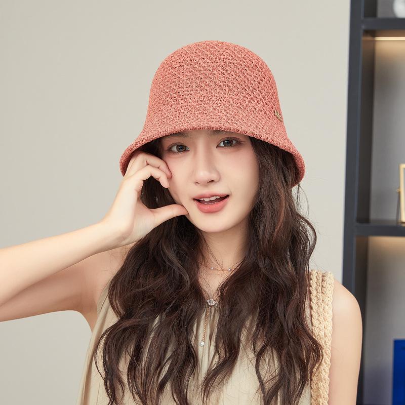 Hat Women's Summer Sunscreen Bucket Hat Bucket Hat Small Thin Knitted Solid Color Simple Versatile Basin Hat