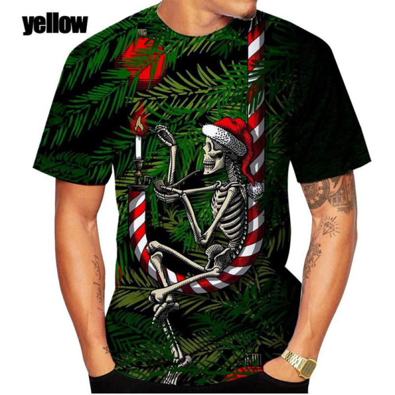

Novelty Gothic Skull Fashion Christmas 3d Print Tshirt Men and Women Universal Wear Casual T-shirt S
