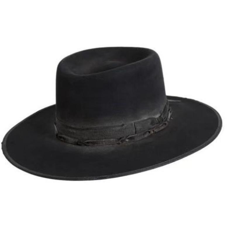 Pork Pie Top Sheep Felt Hat Solid Sheep Felt Hat Web Decorated Pure Wool Felt Hat