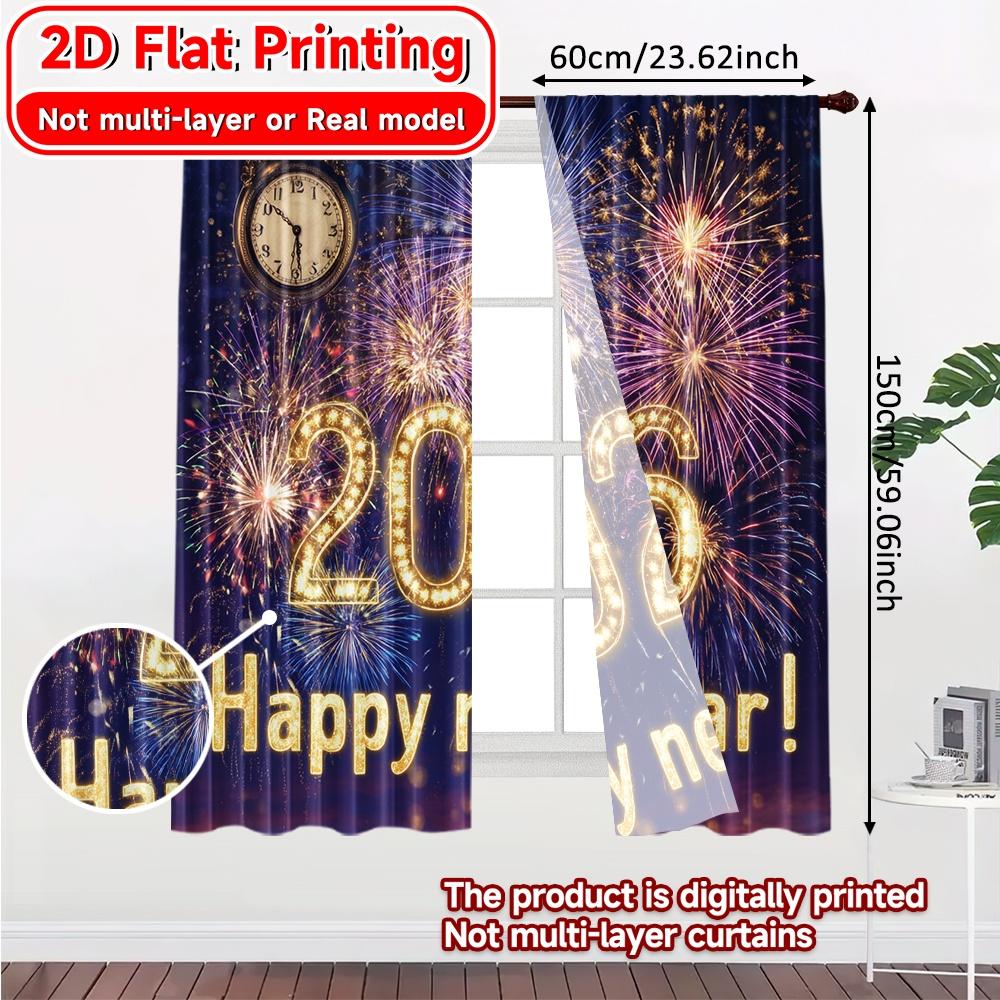 2D Flat Printing  2pcs  Celebration(3) Pattern Chic Curtains Polyester Curtains Holiday Ldeal for Living Room and Bedroom