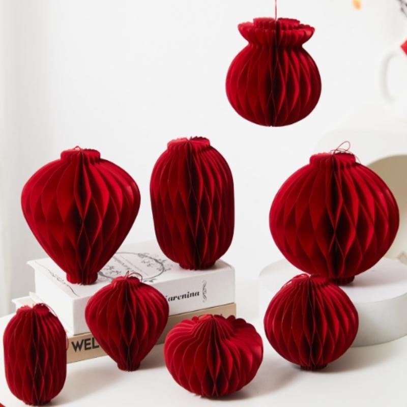 2026 Weihnachtskugeln Dekoration 3D Waben Hängeanhänger Weihnachtsbaumschmuck Rote Papierlaterne Weihnachten Navidad Deko