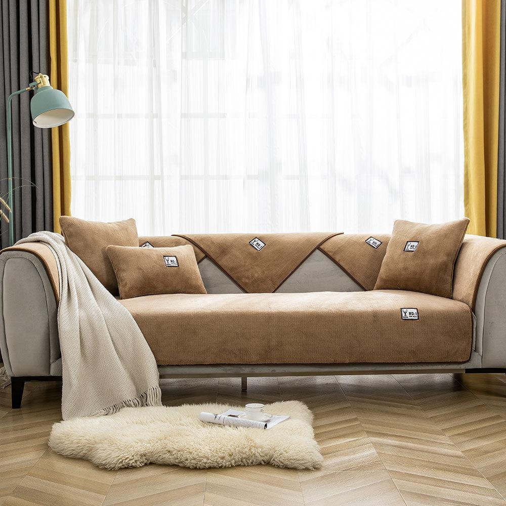 Almofada de Sofá Nórdica Simples Inverno Pele de Cordeiro Almofadas de Assento de Sofá Almofada de Lã Espessa Capa de Sofá de Couro Antiderrapante
