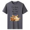 Camiseta de Algodón Puro Confortante de Gato Jugando para Adultos y Niños Perezosa y Casual Perfecta para Estar en Casa o Fiestas