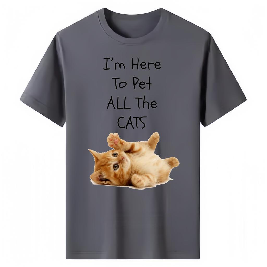 Camiseta de Algodón Puro Confortante de Gato Jugando para Adultos y Niños Perezosa y Casual Perfecta para Estar en Casa o Fiestas
