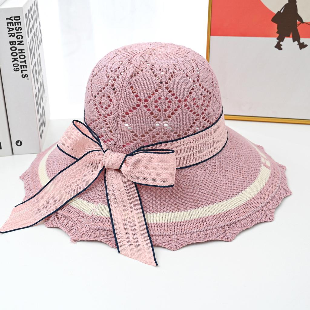 Summer New Versatile Sun Protection and Sunshade Hat Fashion Women's Knitted Fisherman Hat Foldable Ribbon Straw Hat Women