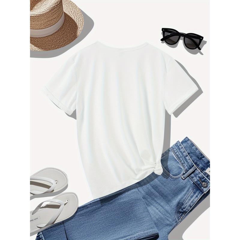 Rose Print, Fairy, Printed T-shirt, Casual Round-neck Short-sleeve Top, Suitable for Spring and Summer Wear, All-season, Women's Clothing