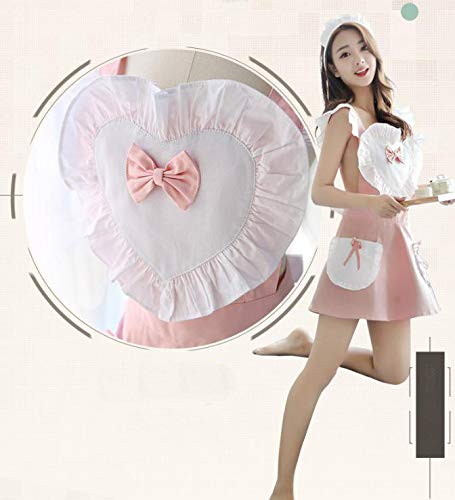 [DOKiDOKi] Dream Naked Apron!! Apron, Shorts, and Headband [White/Pink] Frilly Maid Costume, Cute Cosplay, One Size Fits Most