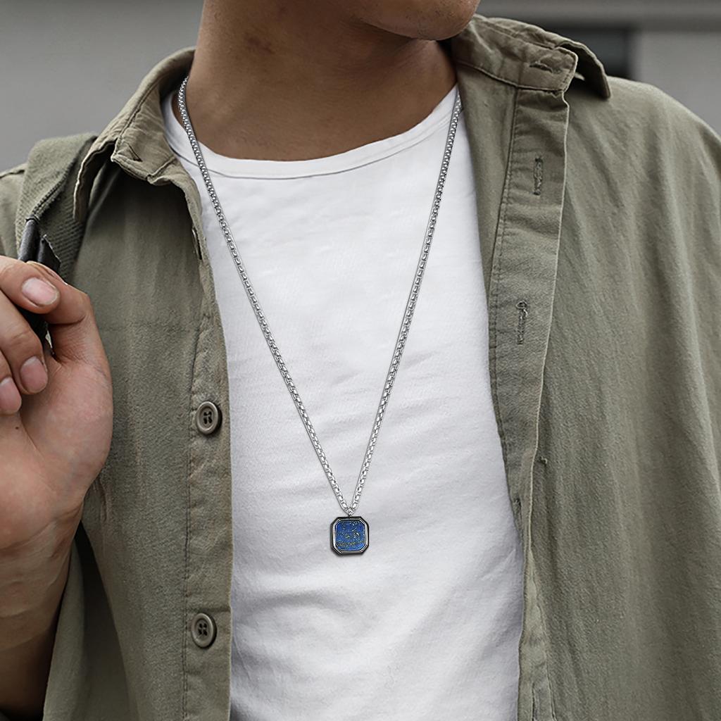 Vnox Stylish Mens Geometric Necklace with Black Enamel, Stainless Steel Metal Double Layered Chain Collar, Unique Gifts for Men