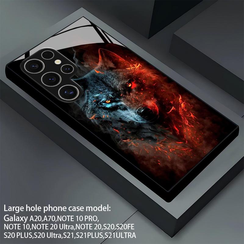 2D Fire Wolf Shadow Pattern Mobile Phone Case for Samsung S26 S25 S24 S23 S22 S21 S20 A55 A54 Tempered Glass Protective Cover