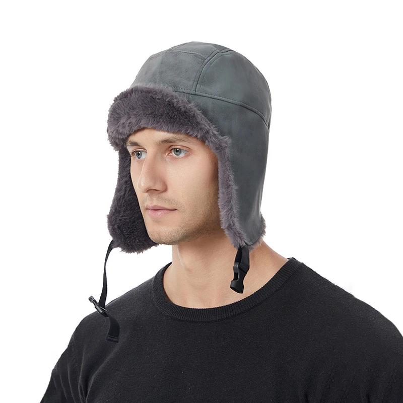 New Solid Color Plush Lei Feng Hat Men and Women Winter Outdoor Riding Skiing Sport Ear Protection Windproof Leather Bomber Hats