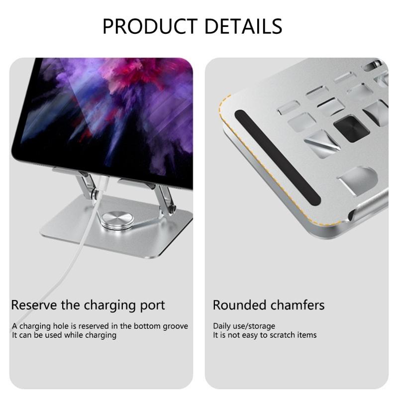 Tablets Desk Mount Stand, Aluminum 360 Degree Swivels, Heights Adjustable with Enhances Weight Support Bracket