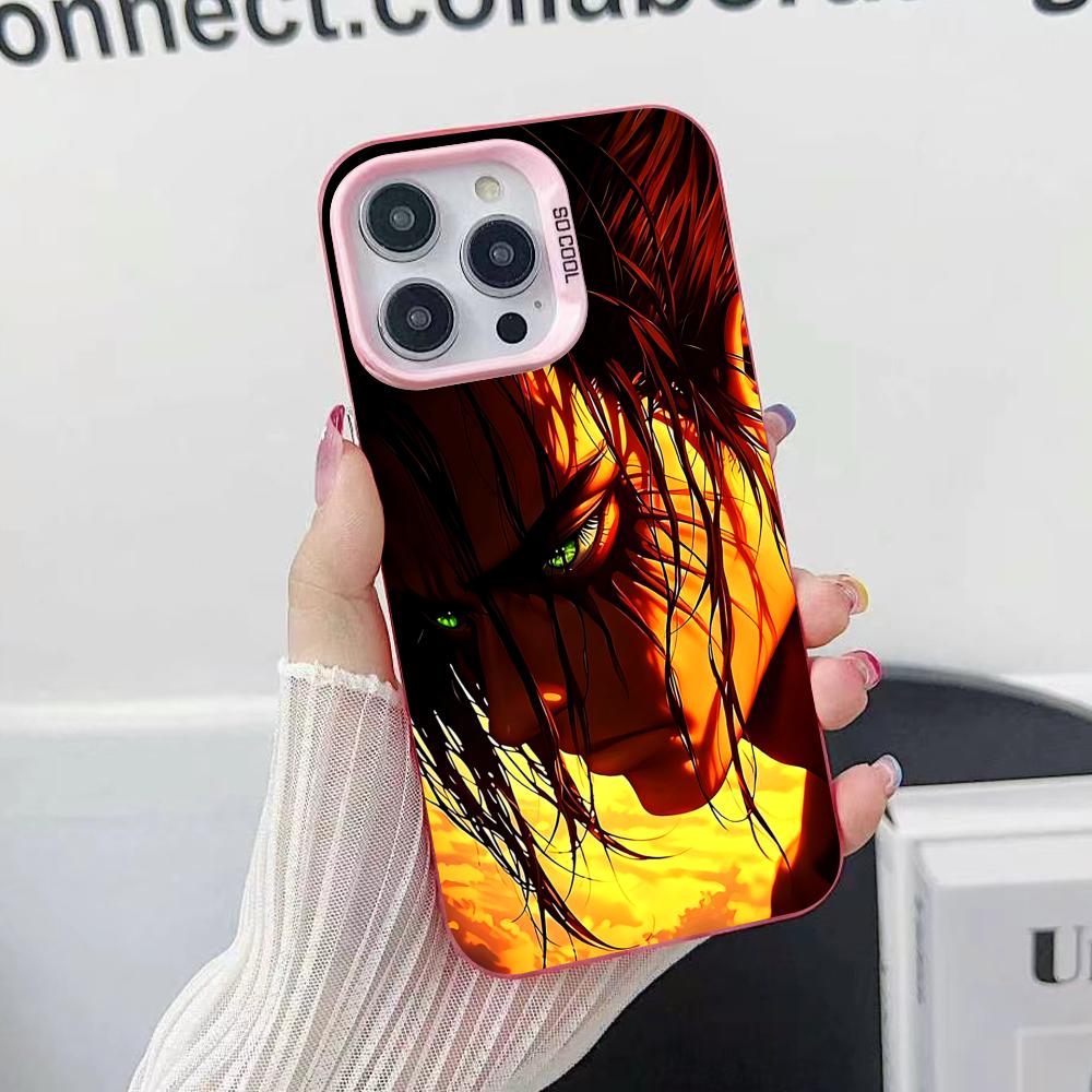 AOT Eren Yeager Pink Translucent Mobile Phone Case for iPhone 17 16 15 14 13 12 11 X XR XS Air Pro Max Plus Colorful Cover